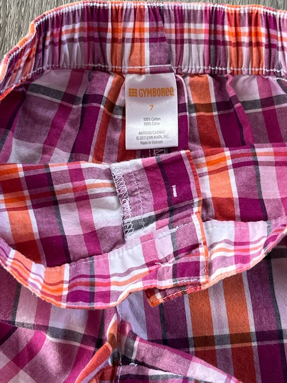 Girls Cute Plaid Shorts Pull On Gymboree Size 7 Pink Orange Cotton Summer Shorts